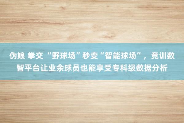 伪娘 拳交 “野球场”秒变“智能球场”，竞训数智平台让业余球员也能享受专科级数据分析