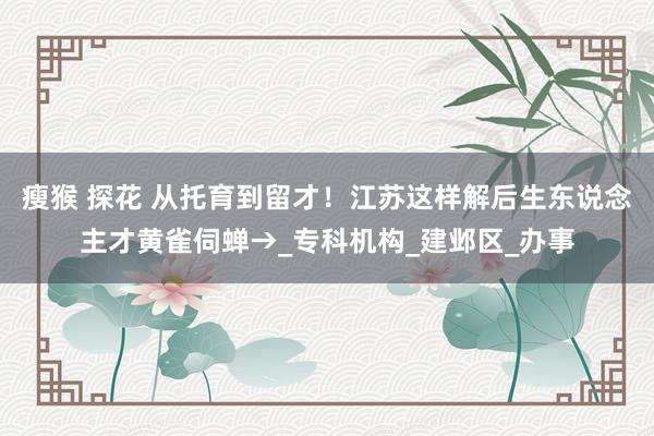 瘦猴 探花 从托育到留才！江苏这样解后生东说念主才黄雀伺蝉→_专科机构_建邺区_办事